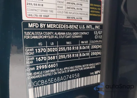2008 Mercedes-Benz R 350 4Matic from USA, damaged, VIN 4JGCB65E68A074958